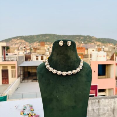 Silver Polki Necklace With Earrings