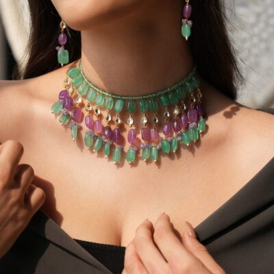 Precious Stone Studded Necklace & Earrings