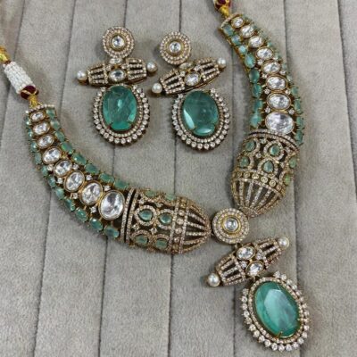 Kundan Moissanite Polki Necklace Set: Gold Finish Indian Wedding Jewelry