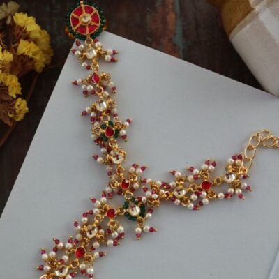 Gold Plated Kundan And Pearl Embellished Haathphool (Pack Of 2)