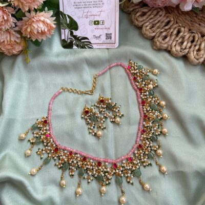 Pastel Beads Pearl Necklace with Earrings