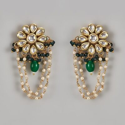 White Kundan Stones Floral Earrings