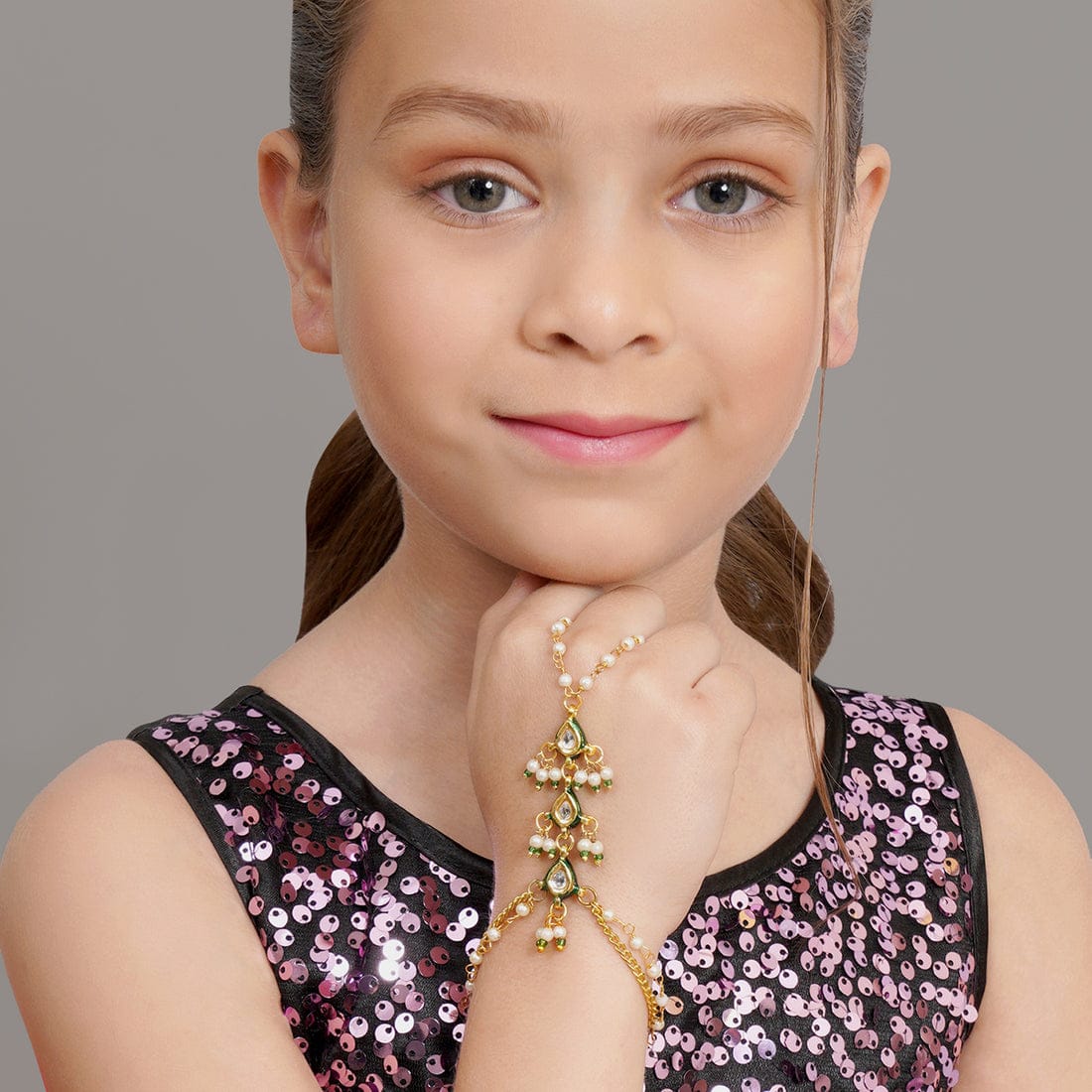 Gold Tone Adjustable Kundan Hathphool (Pack Of 2)