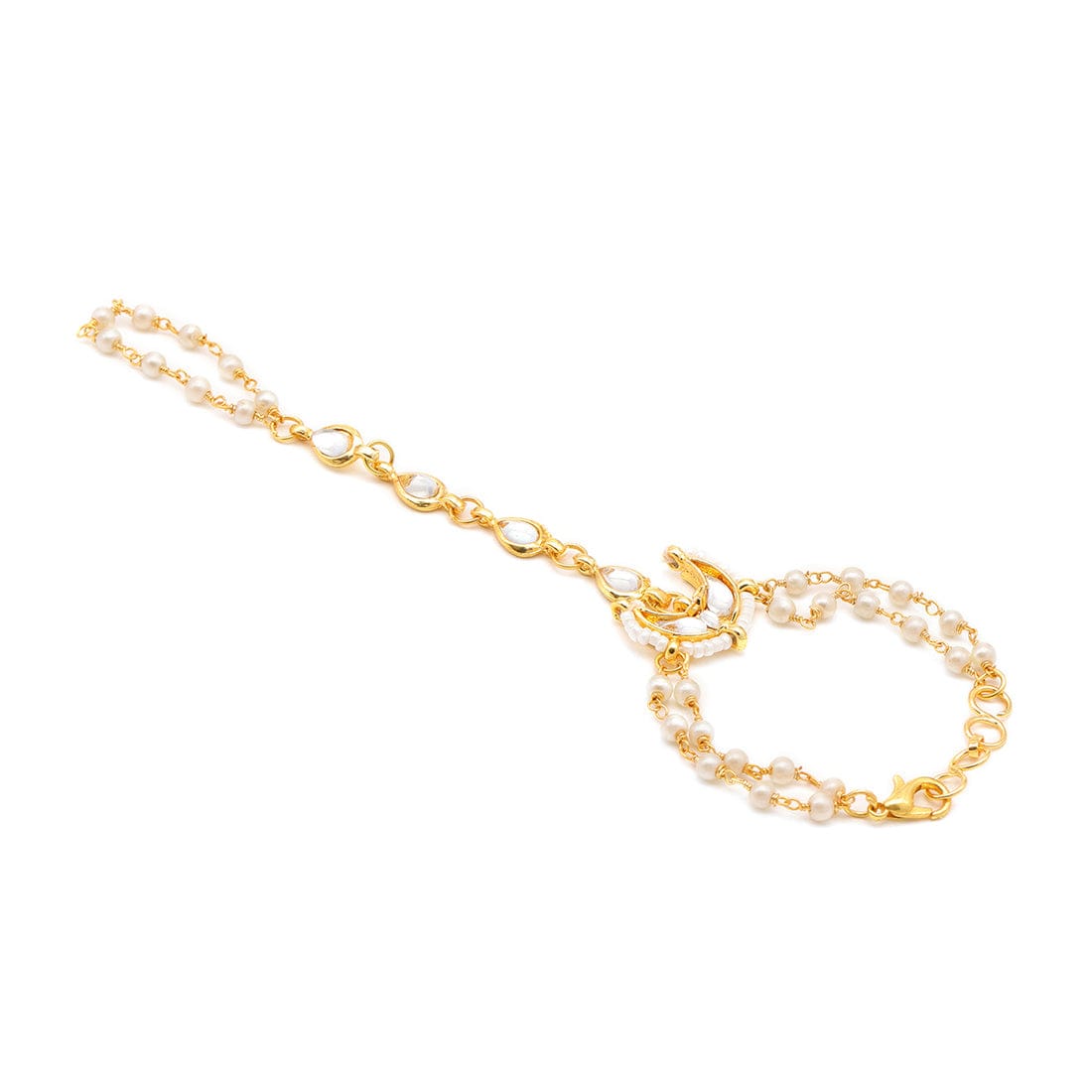 Kids Kundan Bracelet/Haath Phool in Gold Plated Brass with Pearls (Pack Of 2) - Image 5
