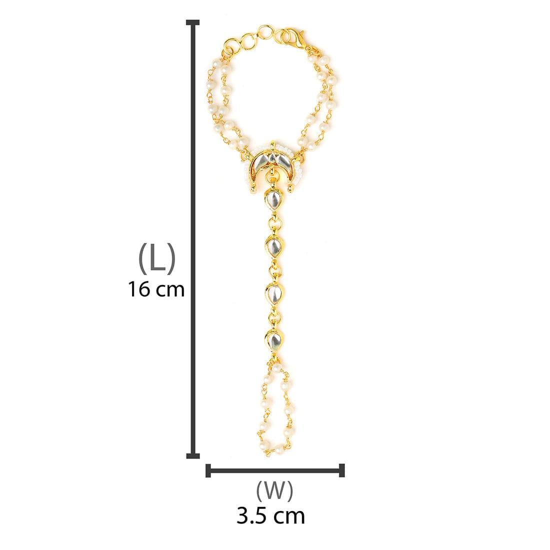 Kids Kundan Bracelet/Haath Phool in Gold Plated Brass with Pearls (Pack Of 2) - Image 3