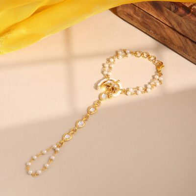Kids Kundan Bracelet/Haath Phool in Gold Plated Brass with Pearls (Pack Of 2)