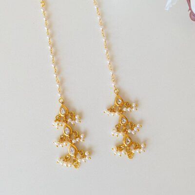 Paachi kundan Pearl Beaded Earchains