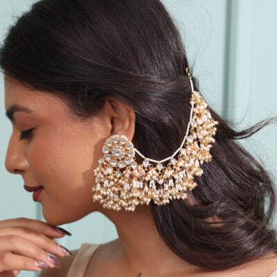 White Serenity Eternal Pachi Kundan Earchain