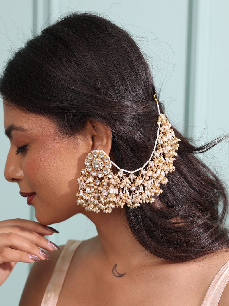 White Serenity Eternal Pachi Kundan Earchain