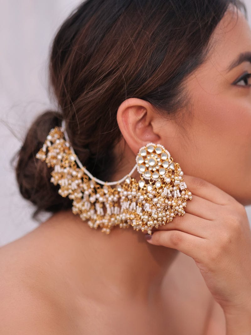 White Serenity Eternal Pachi Kundan Earchain - Image 4