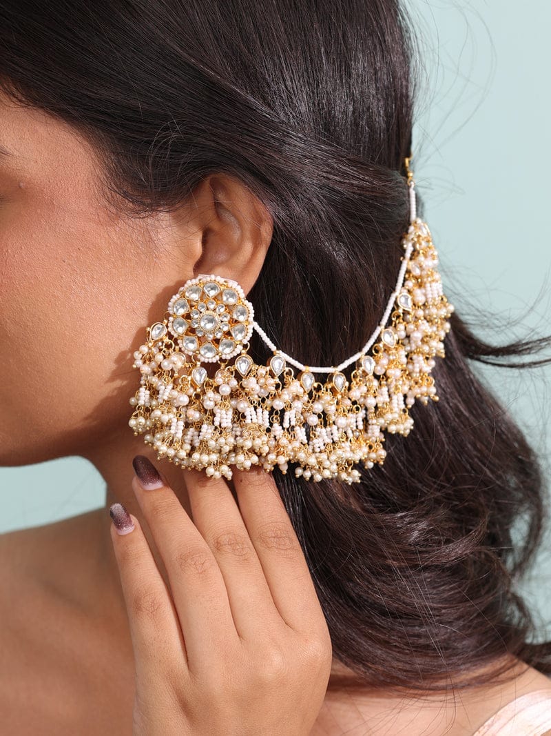 White Serenity Eternal Pachi Kundan Earchain - Image 3