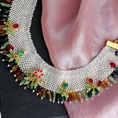 Gold Finish Kundan Polki Handcrafted Necklace Set