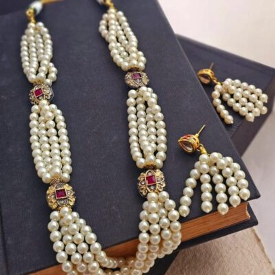 Multi-strand semi-precious pearl necklace