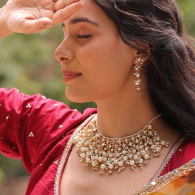 Kundan Studded & Beaded Necklace and Earrings