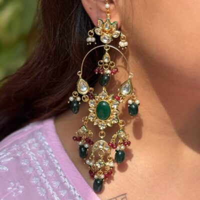 Statement earrings/ Indian earrings/Tyani inspired earrings/kundan chandbaali /Statement jewelry/ Designer chandbaali/Kundan Tassle