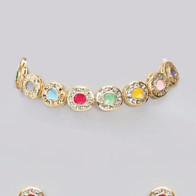 Gold Finish Multi Kundan Polki Handcrafted Necklace Set