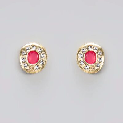 Gold Finish Red Stone Earrings