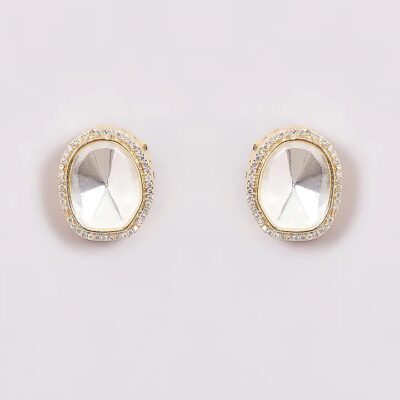 Gold Finish Kundan Polki Stud Earrings