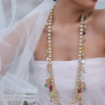 Gold Finish Multi Kundan Polki Handcrafted Necklace Set