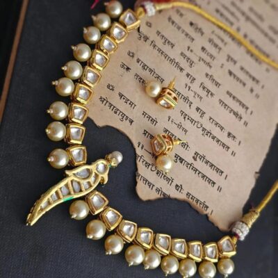 Kundan Bird Choker Set With Semi Precious Pearl