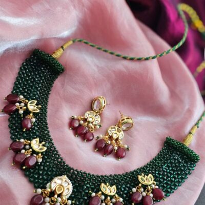 Green Choker With Kundan Beads