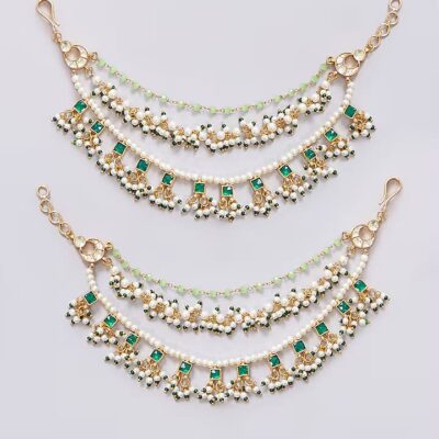 Gold Finish Kundan Polki Earchains (Pack Of 2)