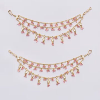 Gold Finish Kundan Polki Earchains (Pack Of 2)