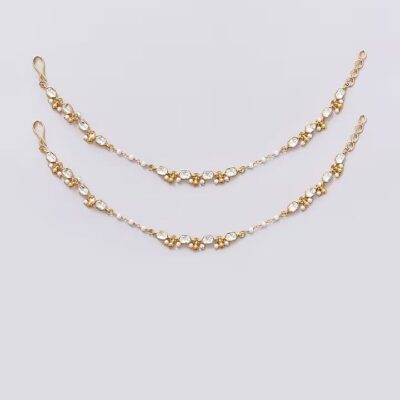 Gold Finish Kundan Polki Earchains (Pack Of 2)