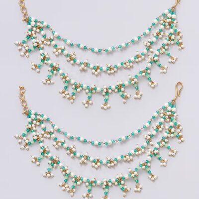 Gold Plated Jadau Kundan Polki Earchains (Set of 2)