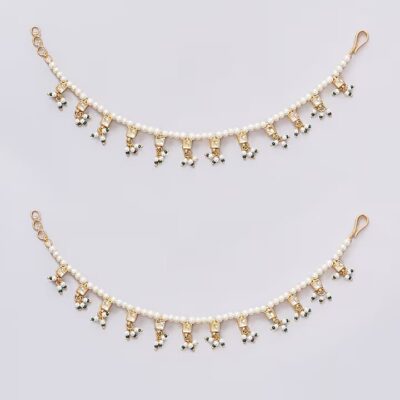 Gold Plated Jadau Kundan Polki Earchains (Set of 2)