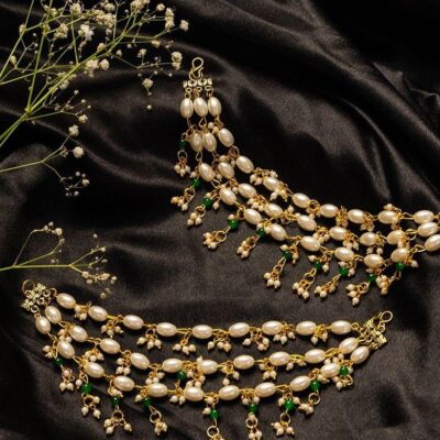 Gold Plated Pearls Beaded Contemporary Ear Chain