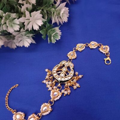Gold-Plated Kundan and Pearl Bracelet for Women