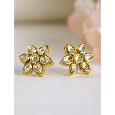Gold Toned and Kundan Studded Floral Studs Earrings