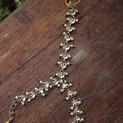 Gold Plated Kundan Polki & Pearl Hathphool (Pack Of 2)