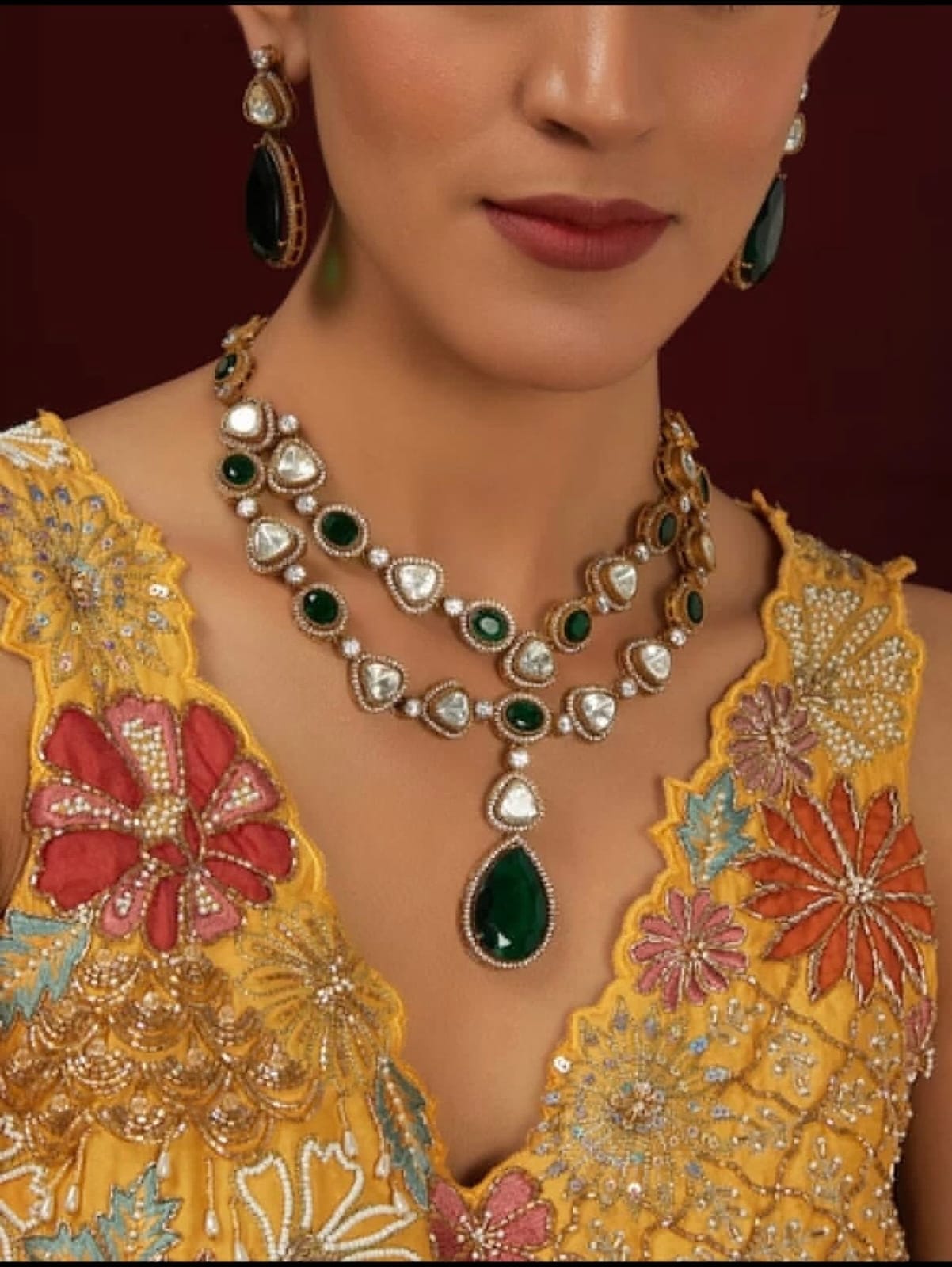 Emarald Green Necklace set, Navratna wedding Engagement Jewelry,CZ Kundan,Indian Pakistani traditional bridal jewelery - Image 2