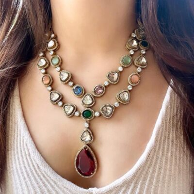 Sabyasachi Inspired Double Layered Mossainite Polki Set