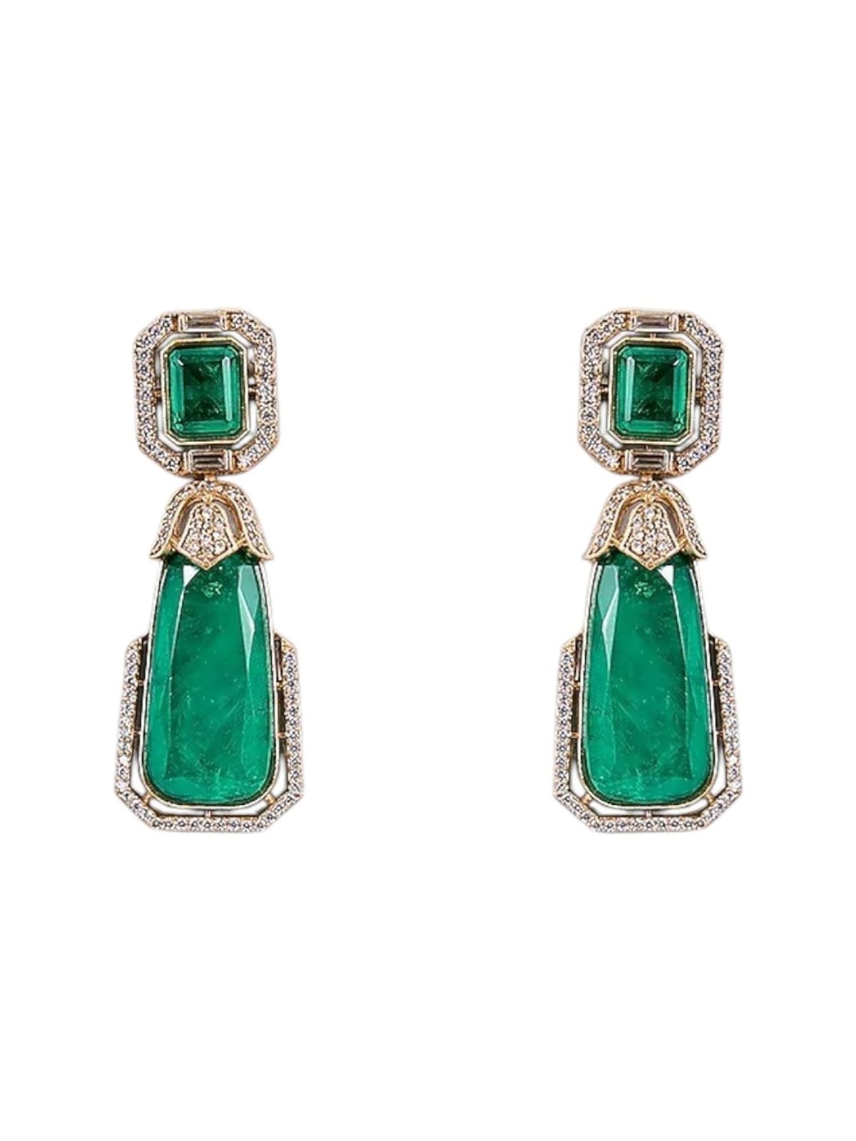 Green Stone Polki Jewellery Set - Image 4