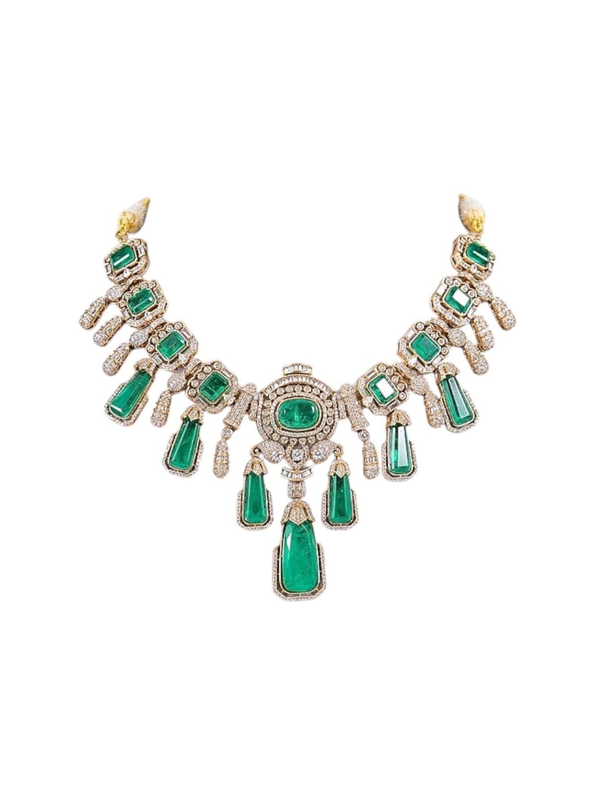 Green Stone Polki Jewellery Set - Image 3