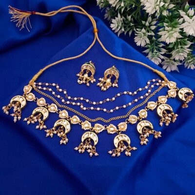 Gold Plated Multi-Layer Kundan Choker Necklace Set