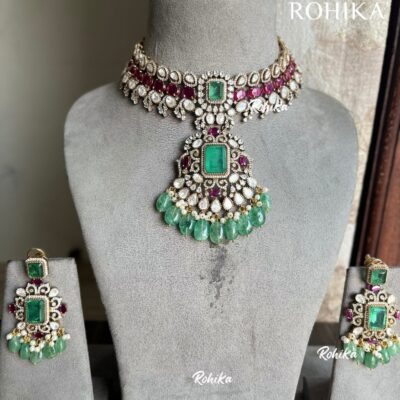 Moisanite Polki Kundan choker Set – Mint Green | Bridal & Party Wear