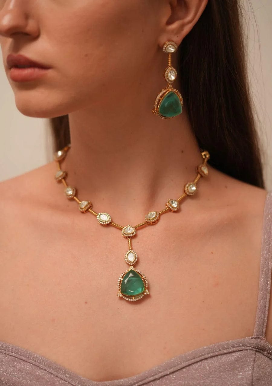 Samudra Fluorite And Polki Necklace Set - Image 2