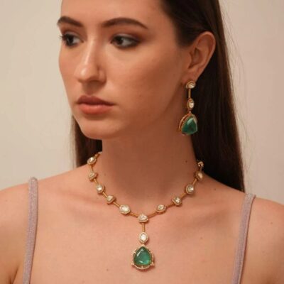 Samudra Fluorite And Polki Necklace Set