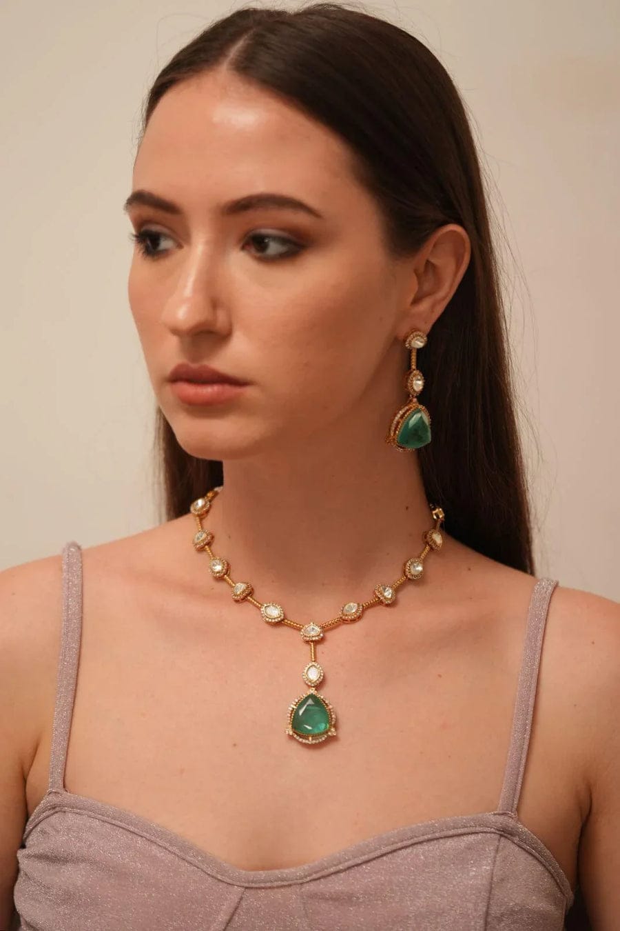 Samudra Fluorite And Polki Necklace Set