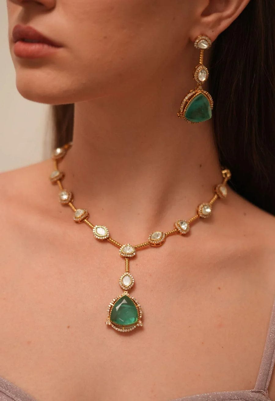 Samudra Fluorite And Polki Necklace Set - Image 4