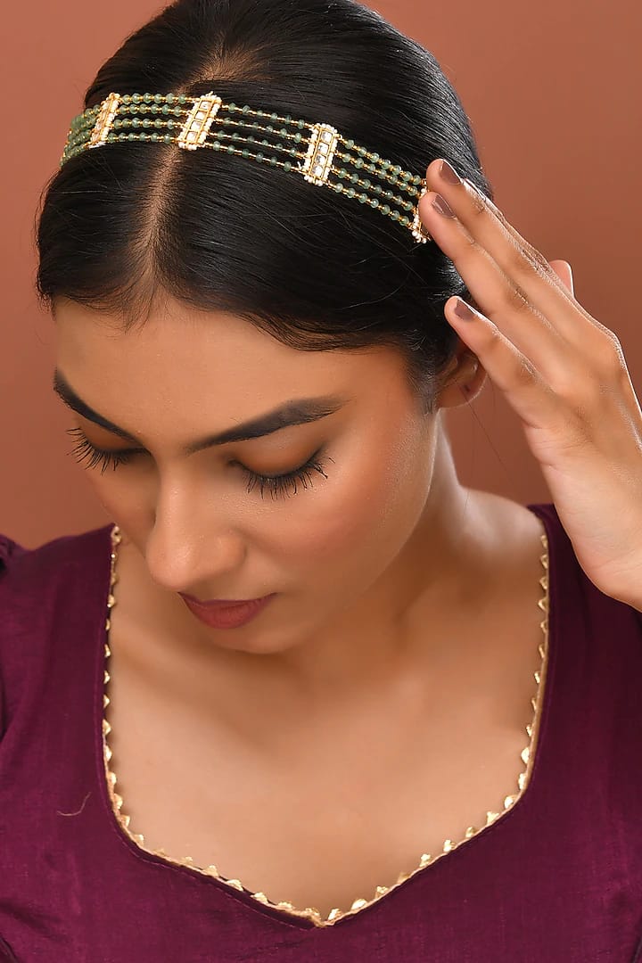 Gold Finish Kundan Polki Sheeshphool