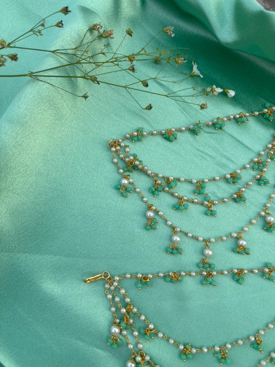 Green Pearl Drop Ear Chain - Image 2