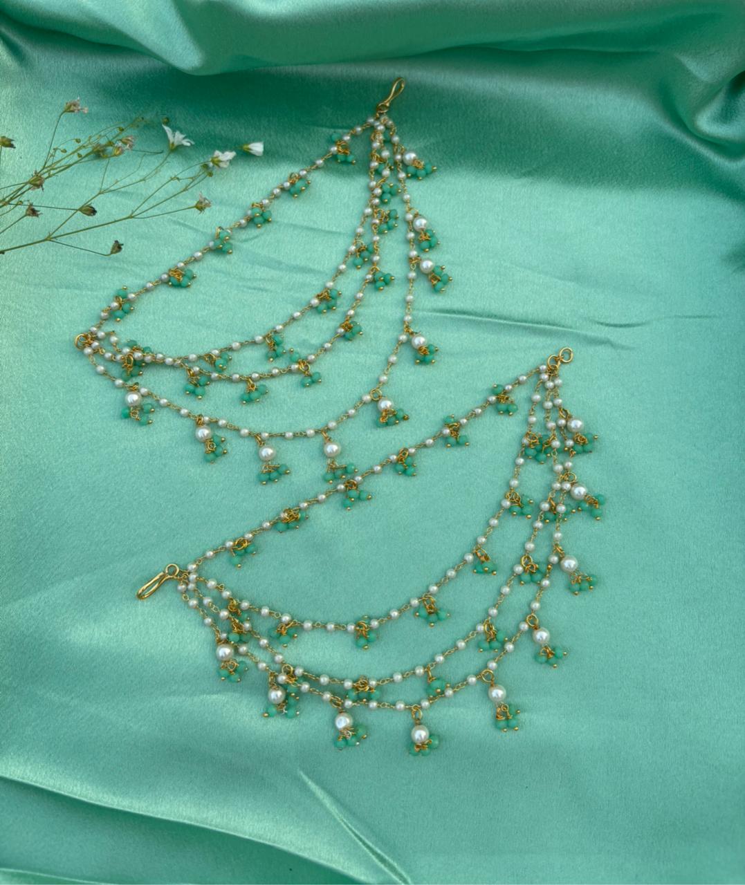 Green Pearl Drop Ear Chain