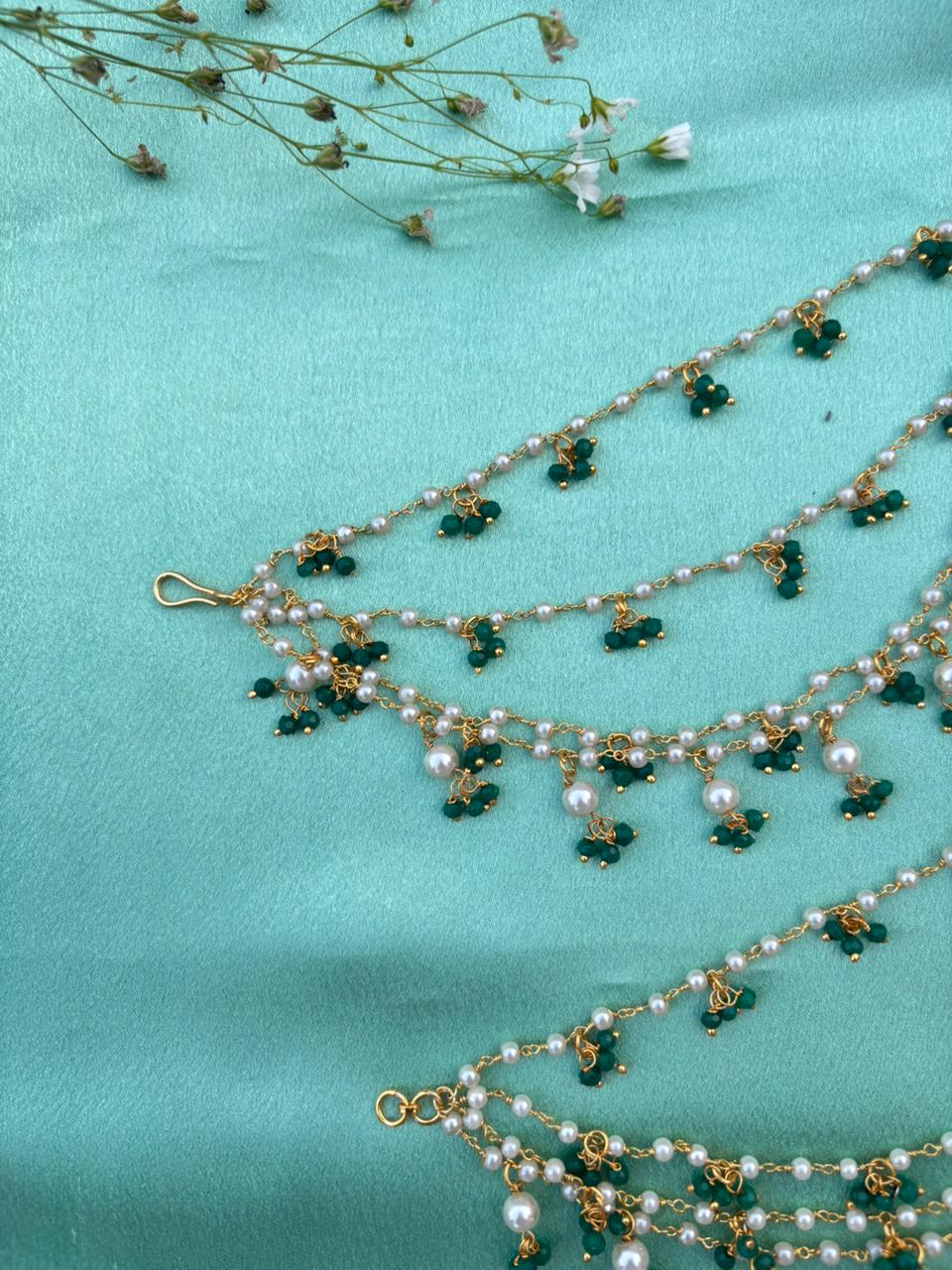 Green Pearl Drop Ear Chain - Image 2