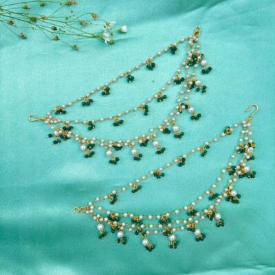 Green Pearl Drop Ear Chain