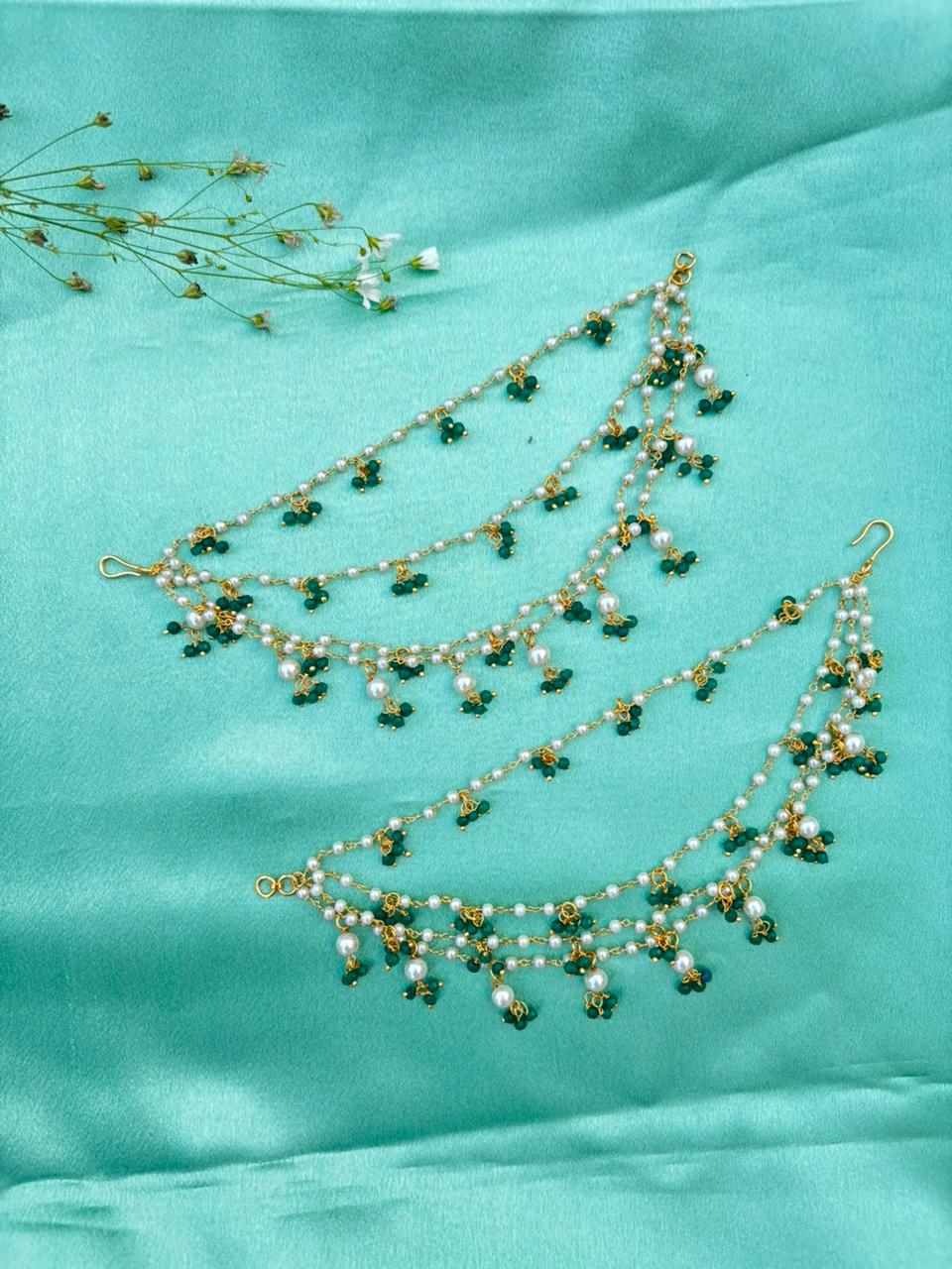 Green Pearl Drop Ear Chain